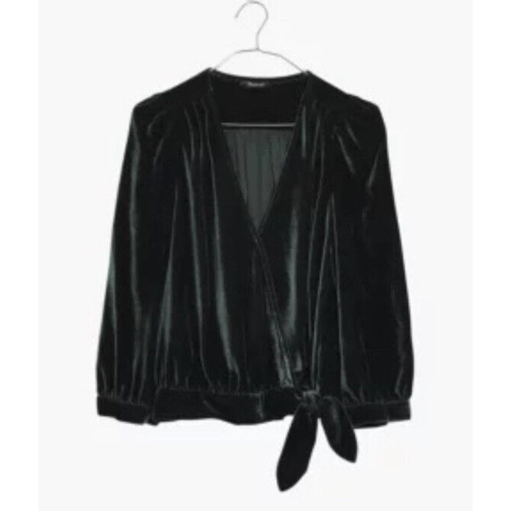 Madewell | Women's Long Sleeve V-Neck Velour Velvet Blouse Top Size XXS Green